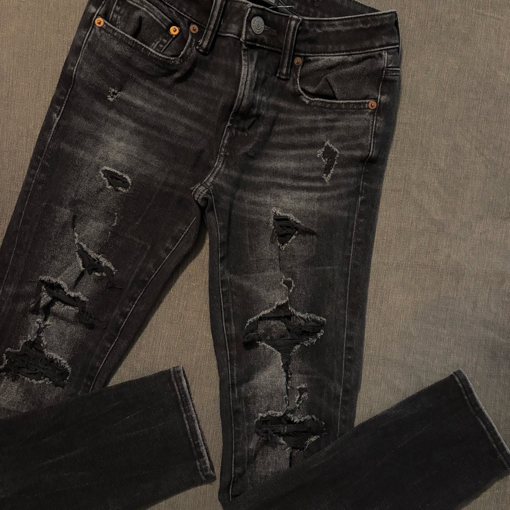 American Eagle Outfitters Black Skinny Jeans Distressed Airflex 360